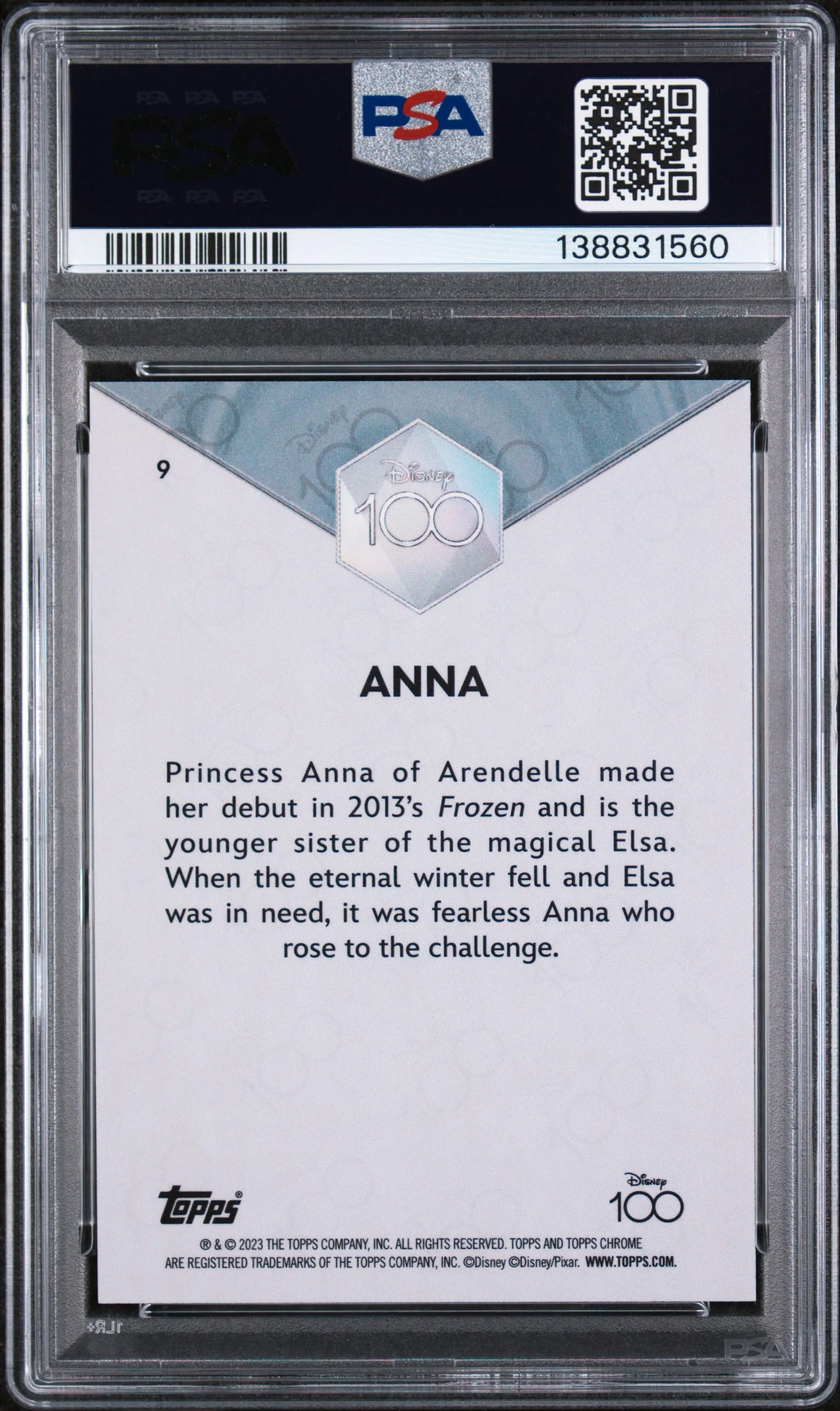 2023 Topps Chrome Disney100 Anna #9 PSA 9 - Image 2