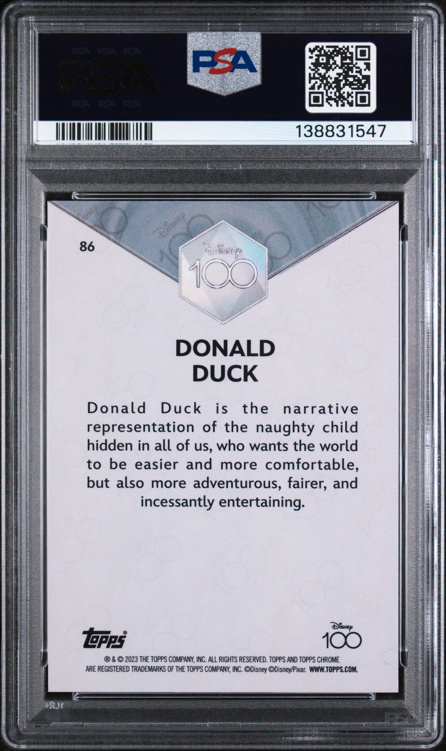 2023 Topps Chrome Disney100 Donald Duck #86 PSA 10 - Image 2
