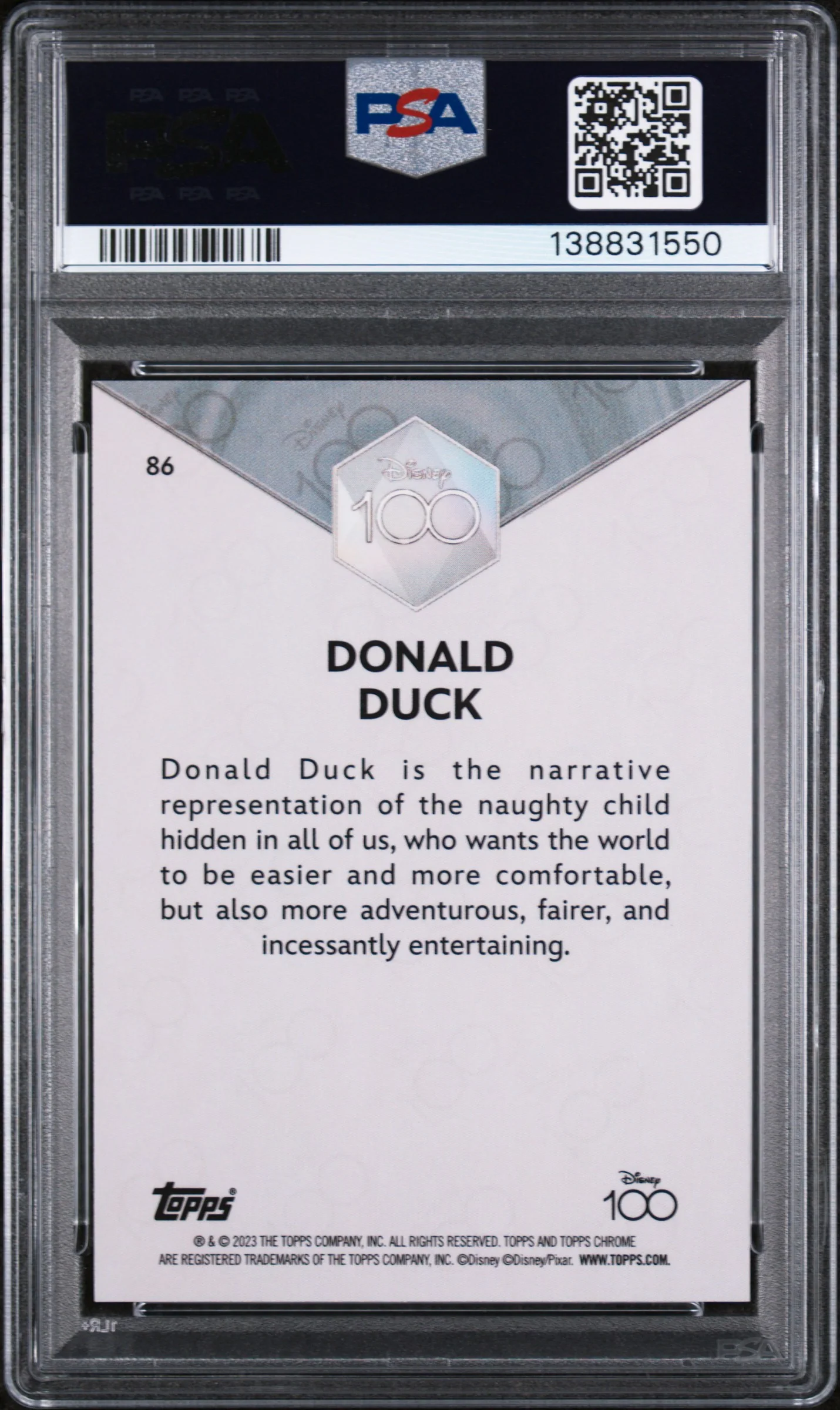 2023 Topps Chrome Disney100 Donald Duck #86 PSA 9 - Image 2
