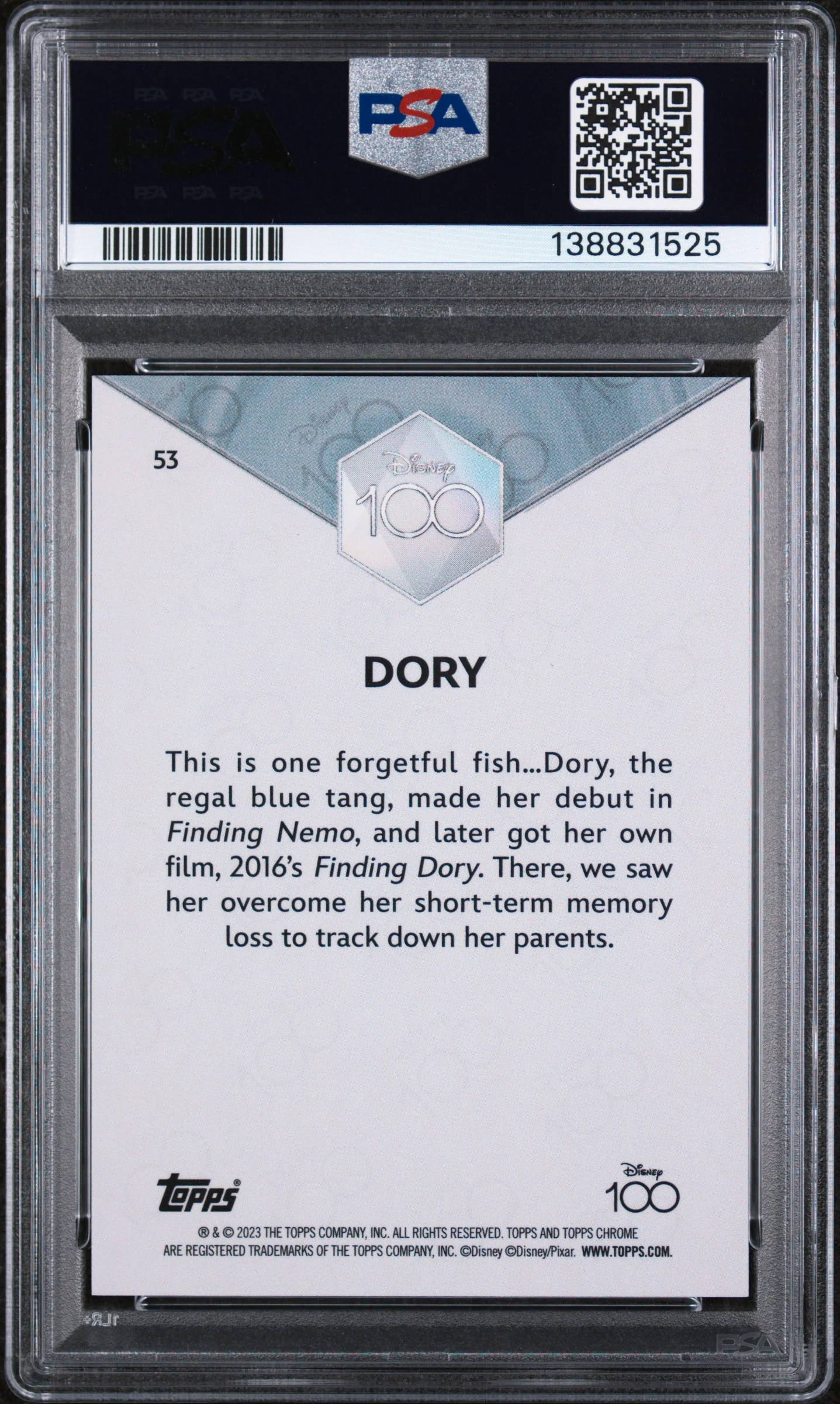 2023 Topps Chrome Disney100 Dory #53 PSA 10 - Image 2