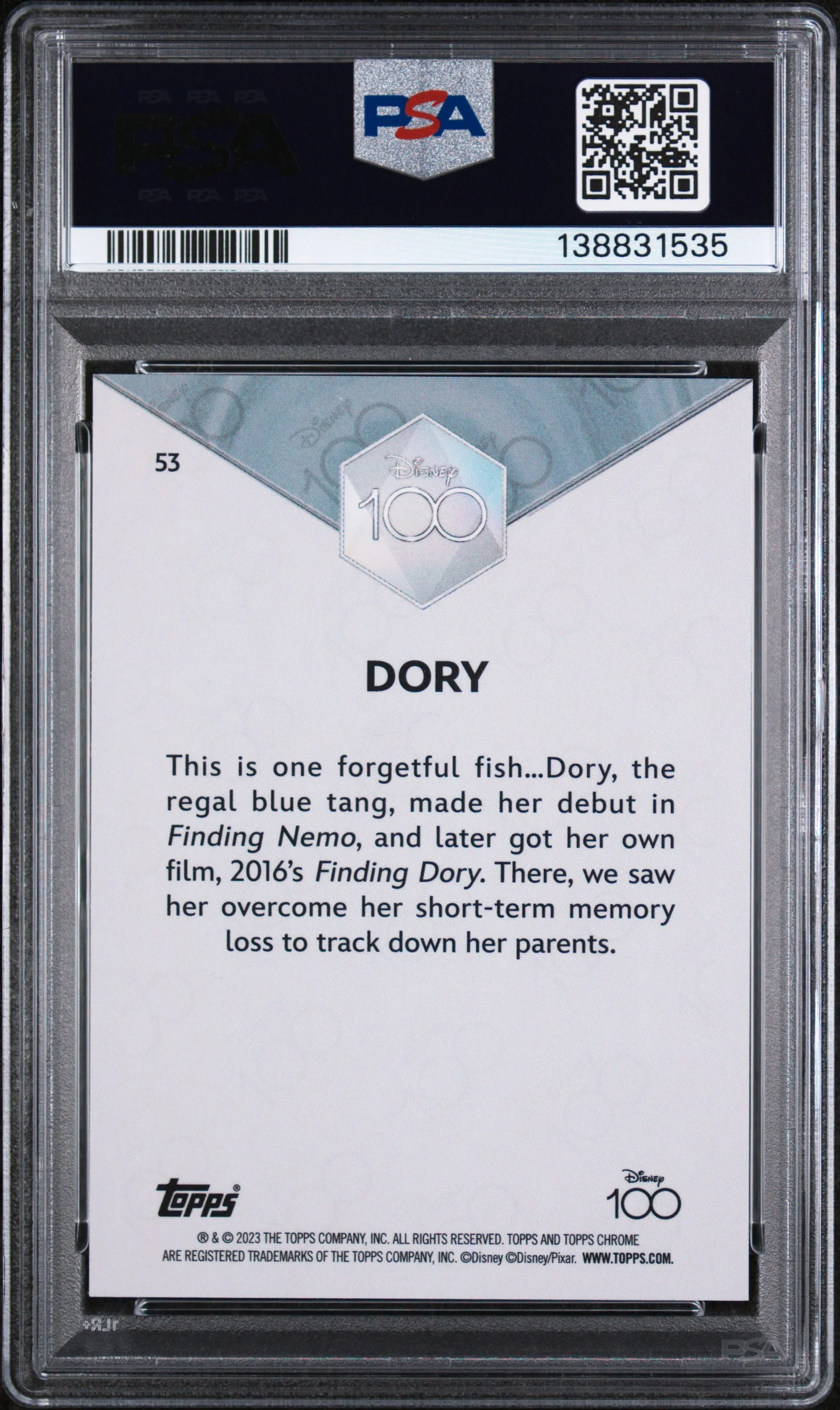 2023 Topps Chrome Disney100 Dory #53 PSA 10 - Image 2