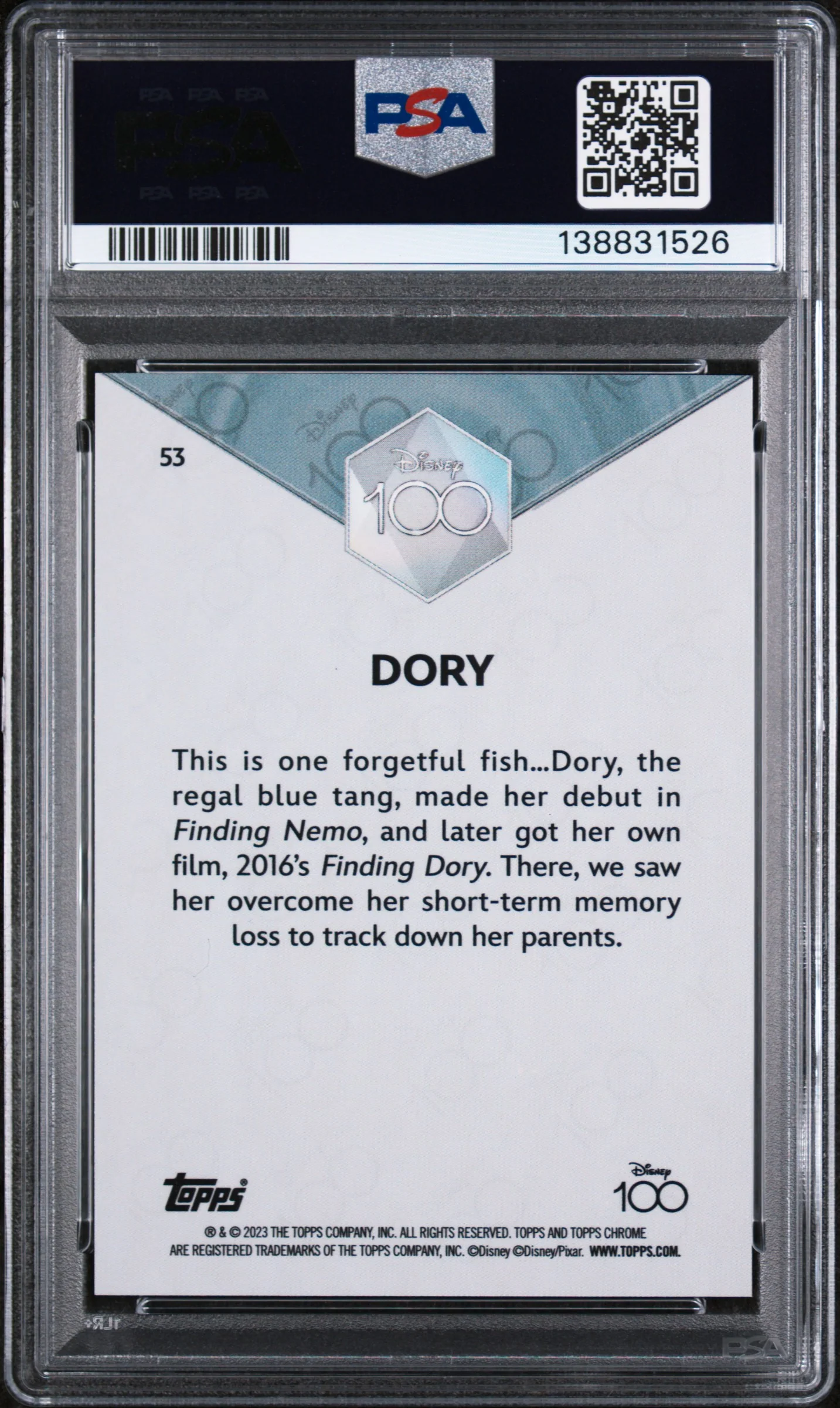 2023 Topps Chrome Disney100 Dory #53 PSA 10 - Image 2