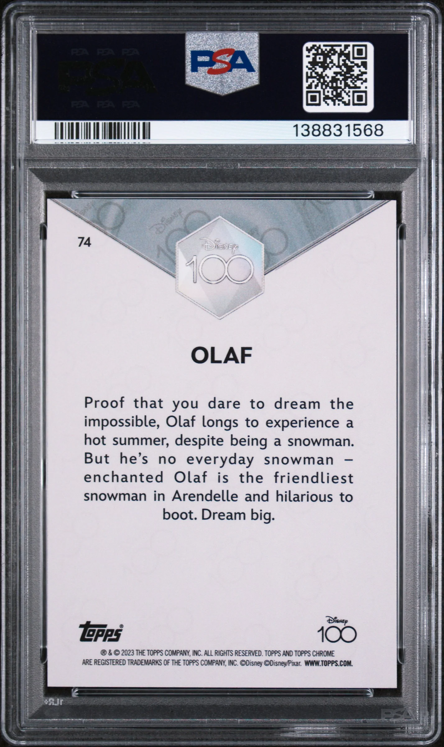 2023 Topps Chrome Disney100 Olaf #74 PSA 9 - Image 2