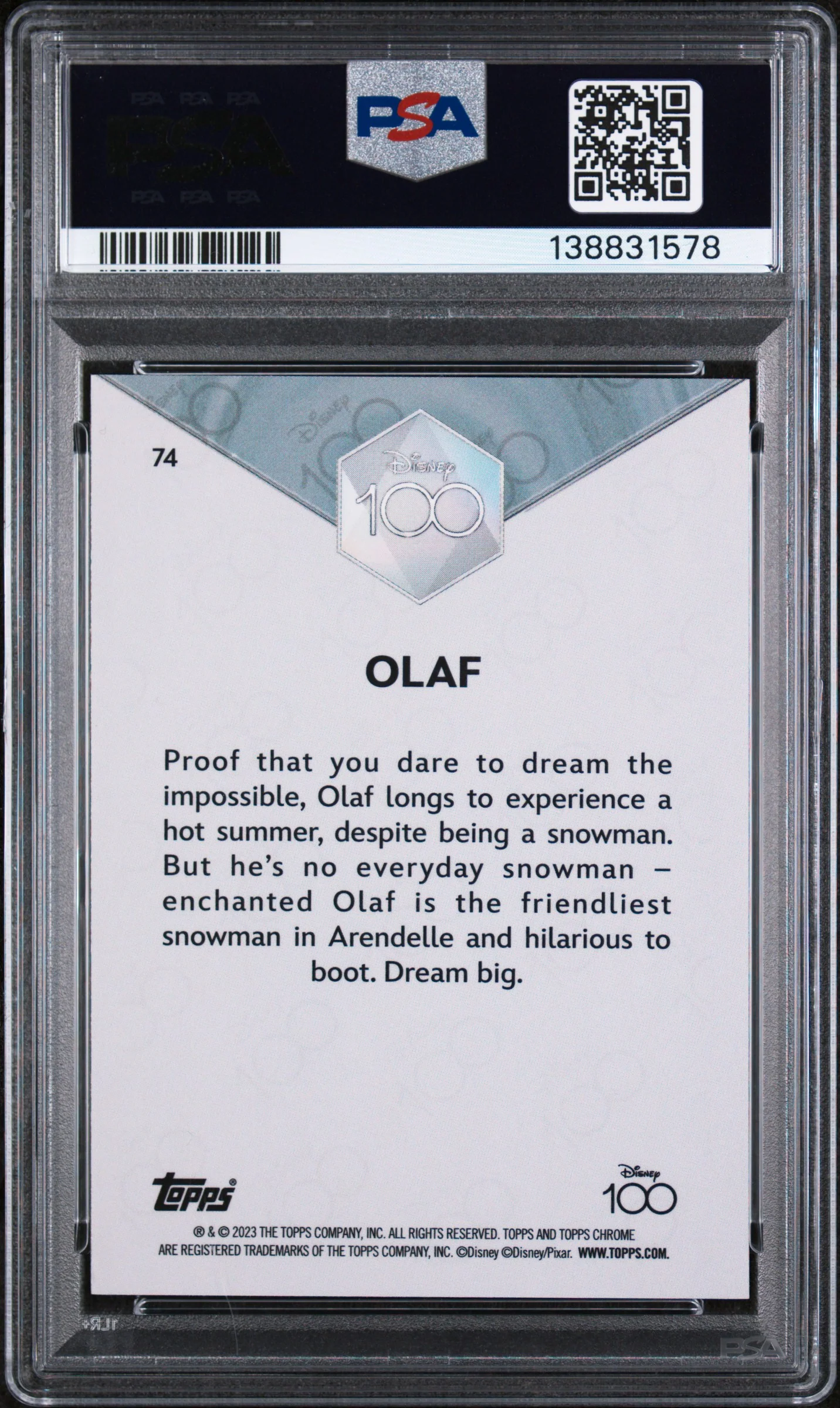 2023 Topps Chrome Disney100 Olaf #74 PSA 10 - Image 2