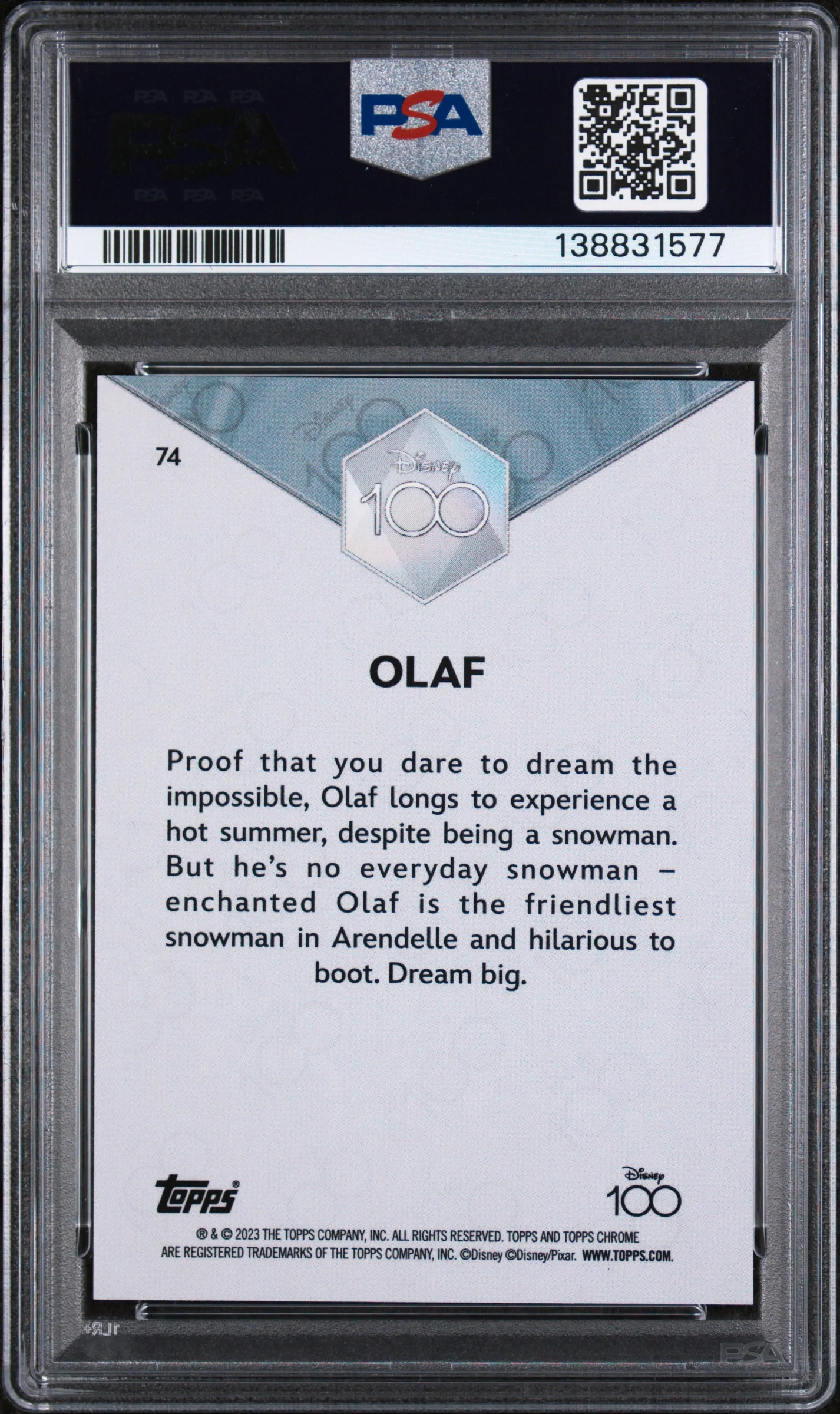 2023 Topps Chrome Disney100 Olaf #74 PSA 9 - Image 2