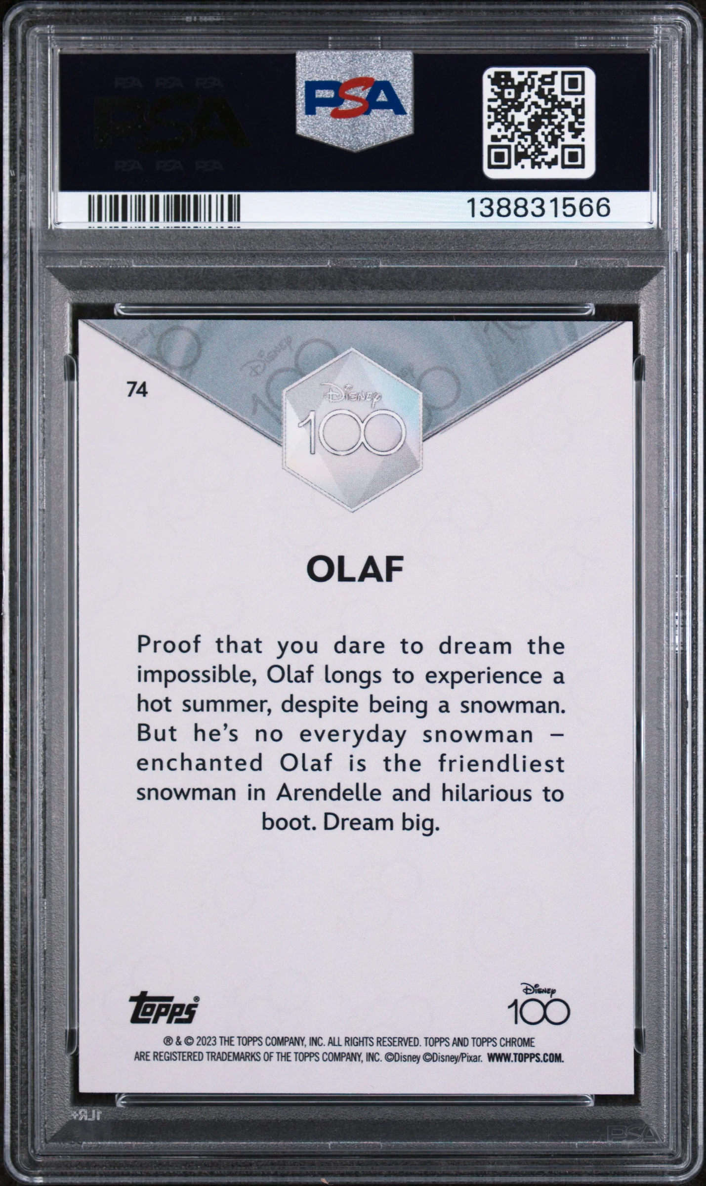 2023 Topps Chrome Disney100 Olaf #74 PSA 10 - Image 2