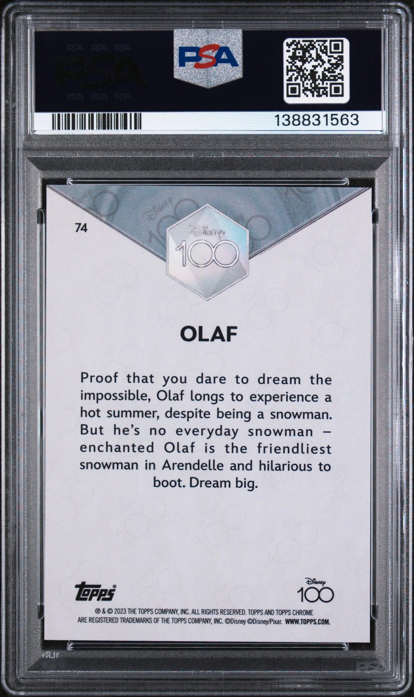 2023 Topps Chrome Disney100 Olaf #74 PSA 9 - Image 2