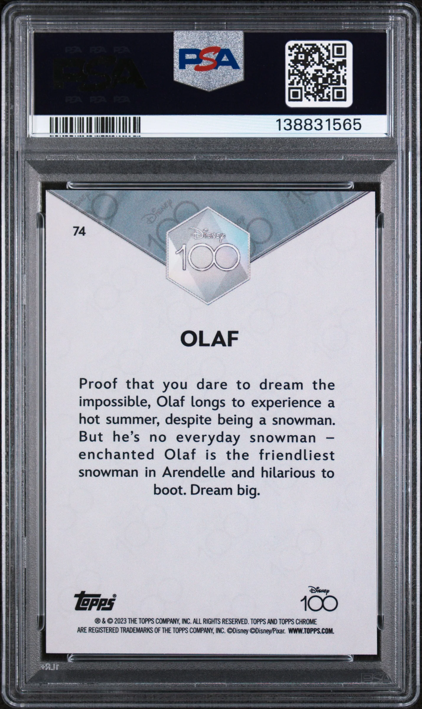 2023 Topps Chrome Disney100 Olaf #74 PSA 9 - Image 2