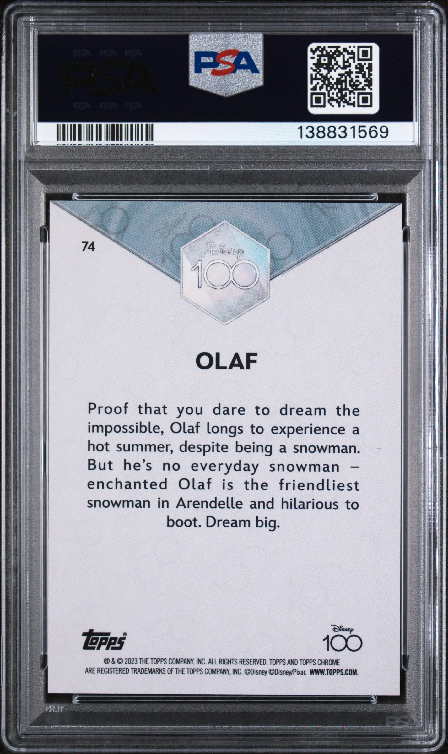 2023 Topps Chrome Disney100 Olaf #74 PSA 9 - Image 2