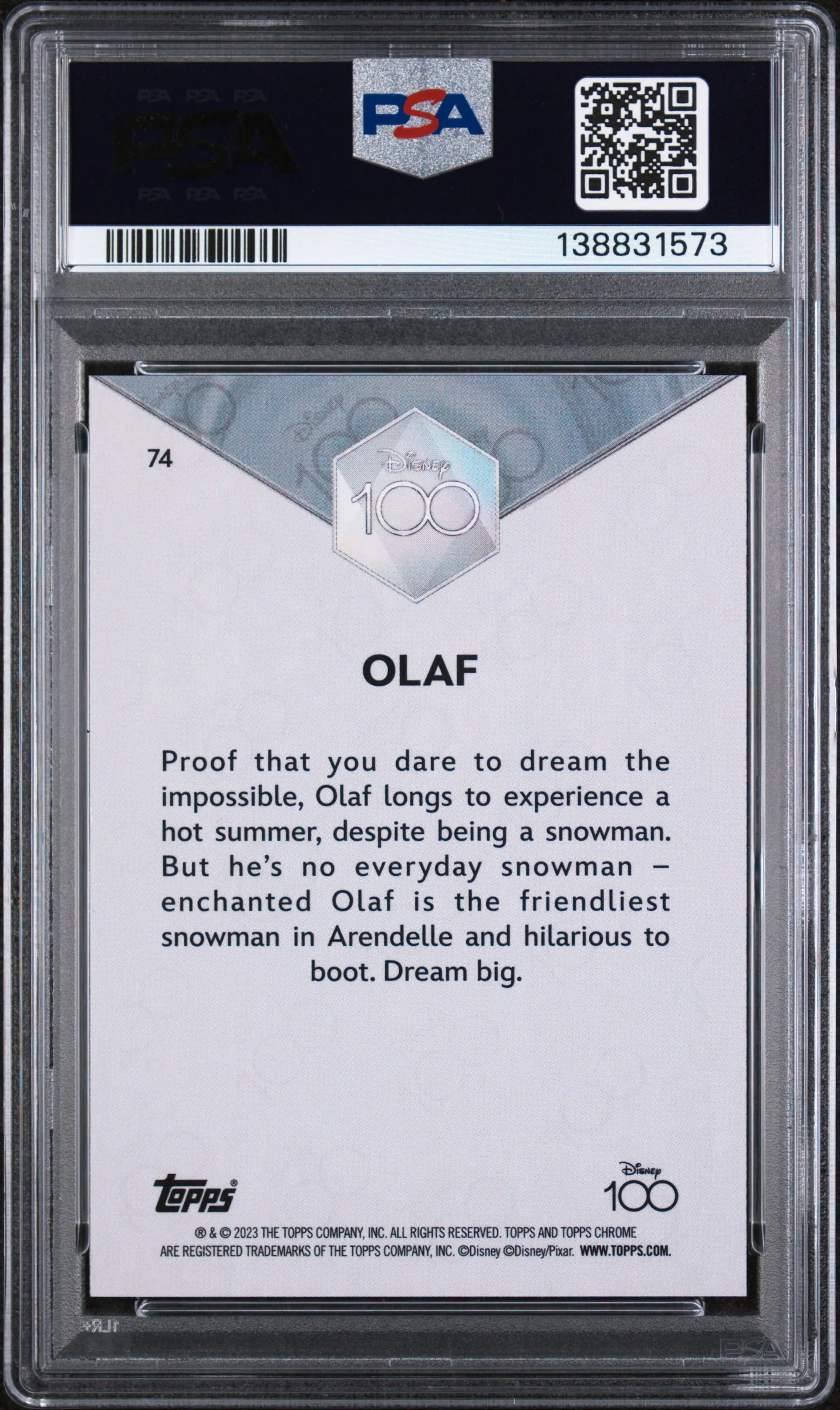 2023 Topps Chrome Disney100 Olaf #74 PSA 10 - Image 2