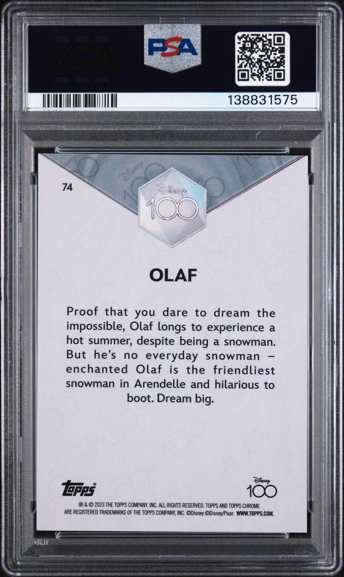 2023 Topps Chrome Disney100 Olaf #74 PSA 10 - Image 2