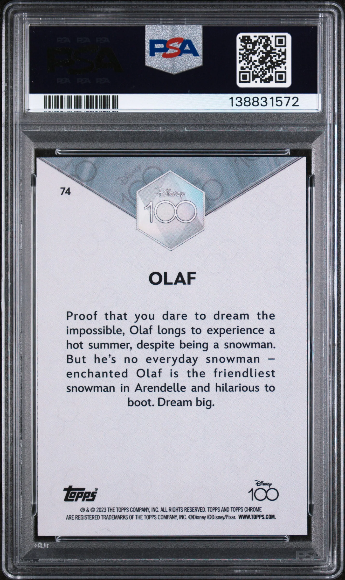2023 Topps Chrome Disney100 Olaf #74 PSA 9 - Image 2