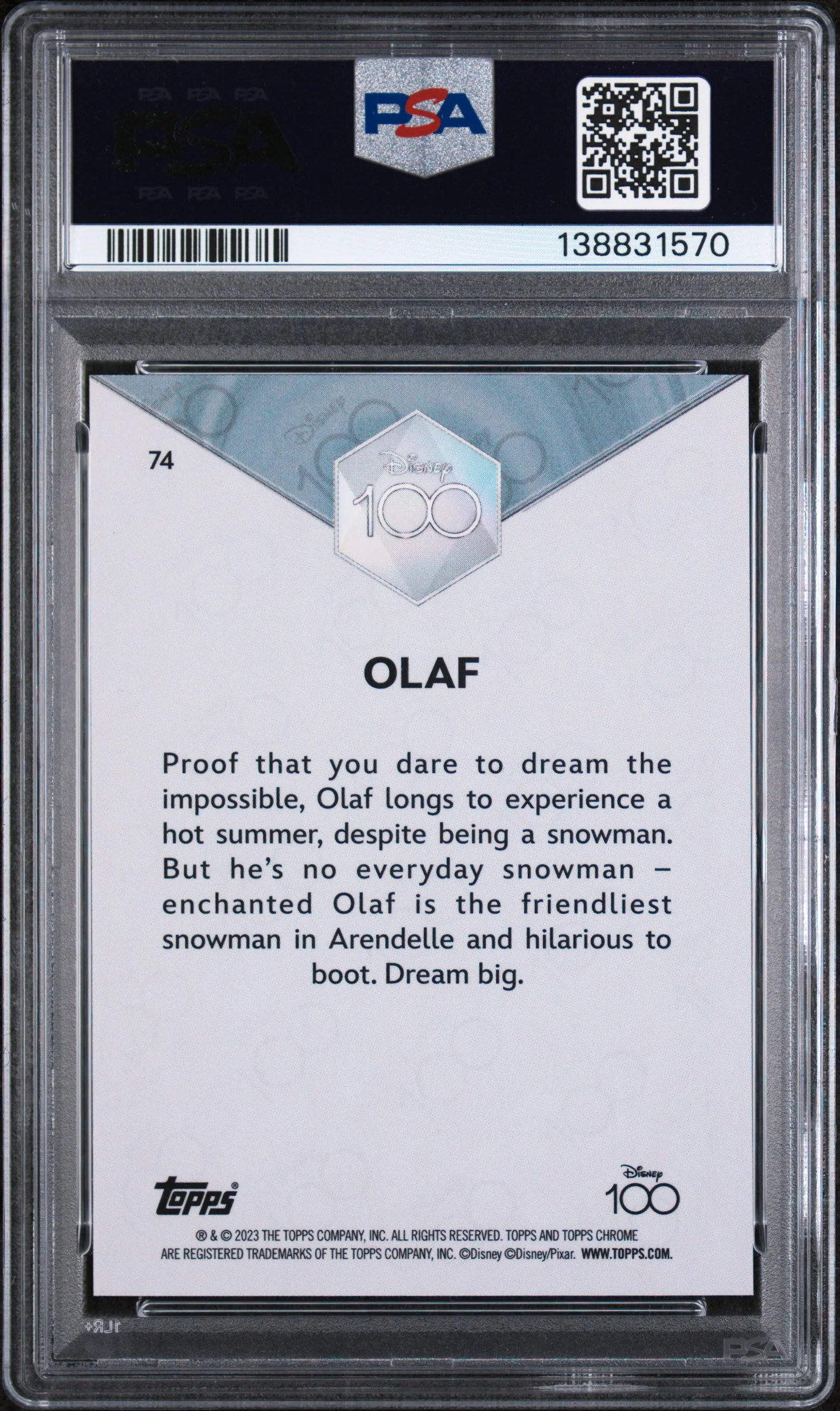 2023 Topps Chrome Disney100 Olaf #74 PSA 10 - Image 2