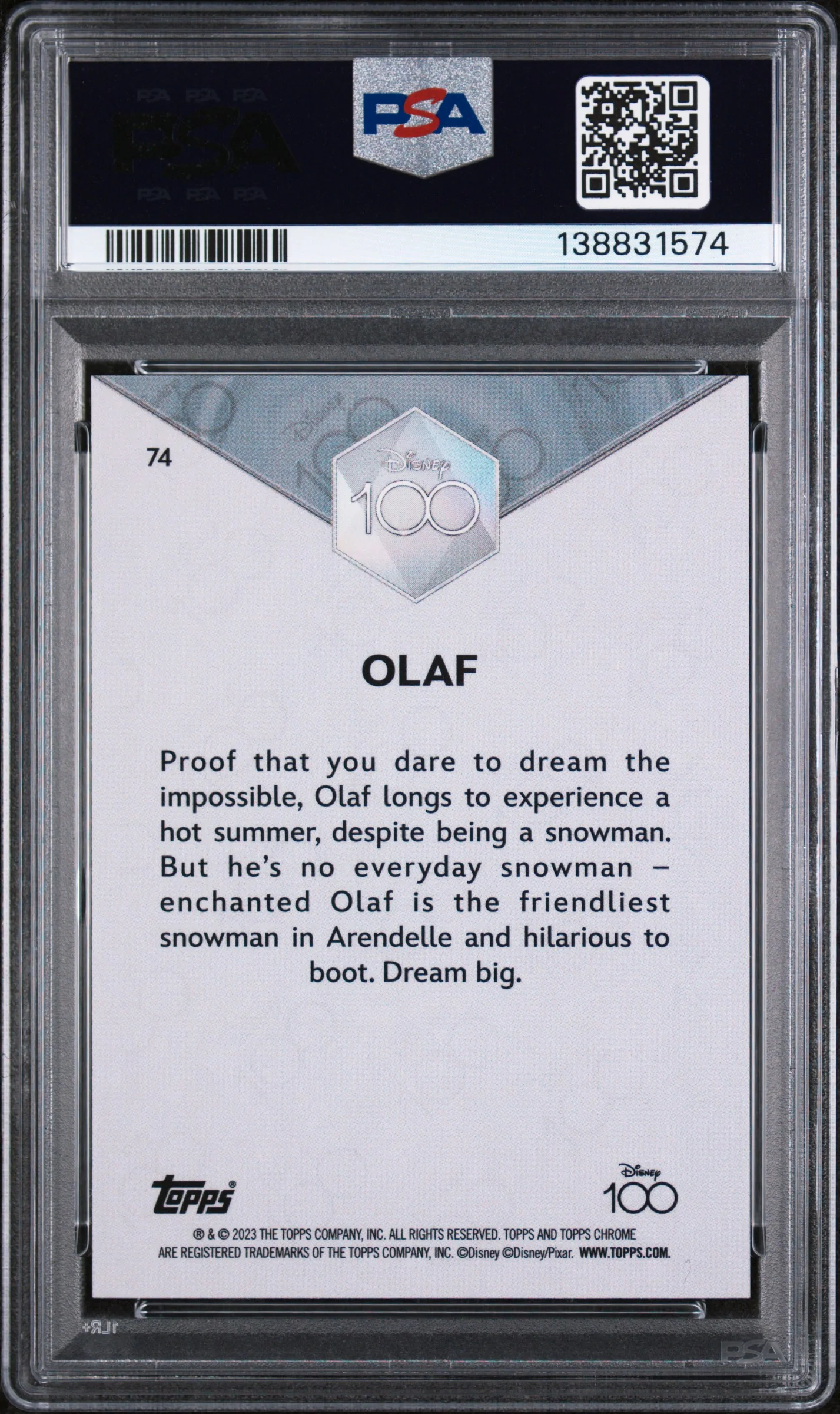 2023 Topps Chrome Disney100 Olaf #74 PSA 9 - Image 2