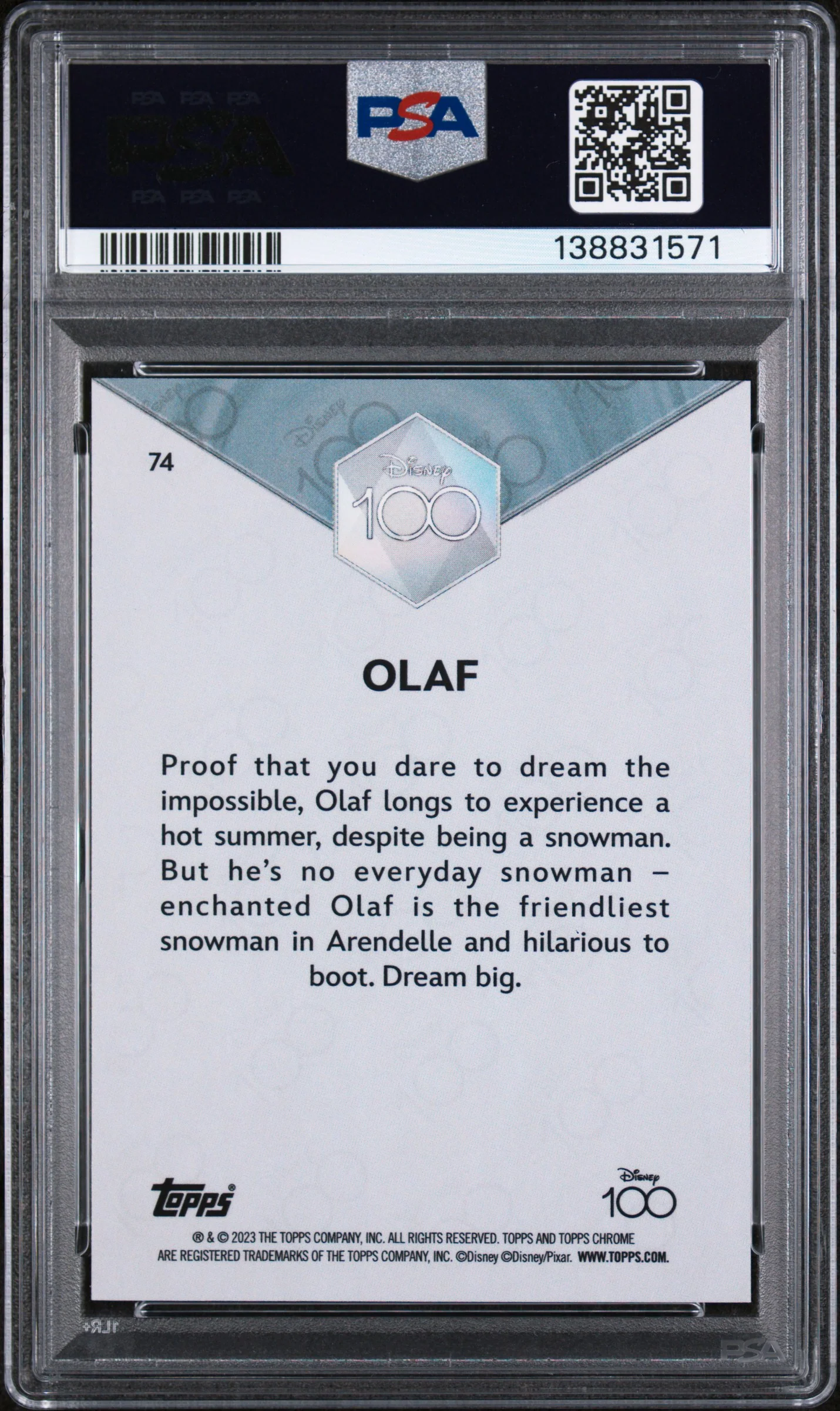 2023 Topps Chrome Disney100 Olaf #74 PSA 10 - Image 2