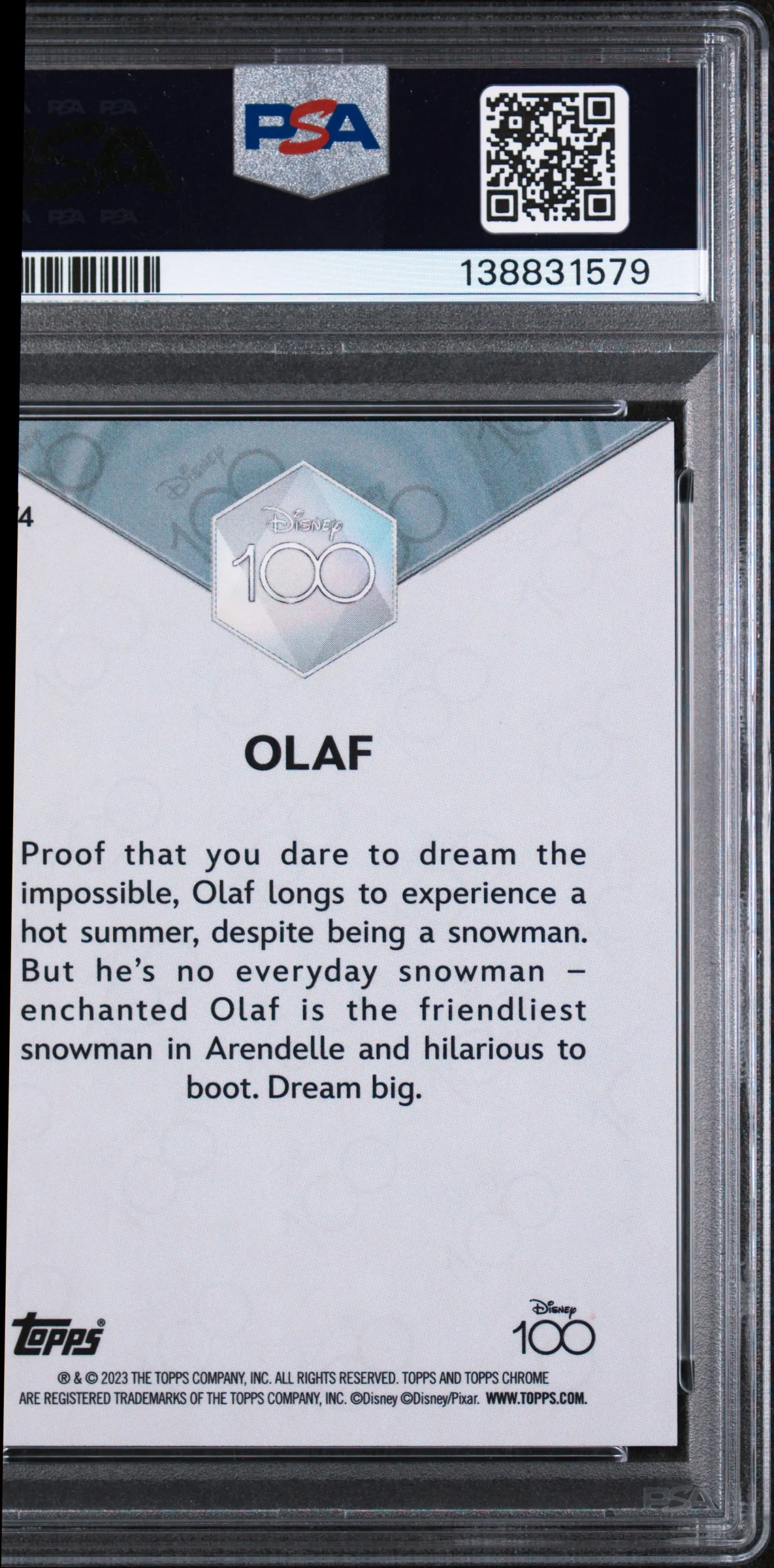 2023 Topps Chrome Disney100 Olaf #74 PSA 9 - Image 2