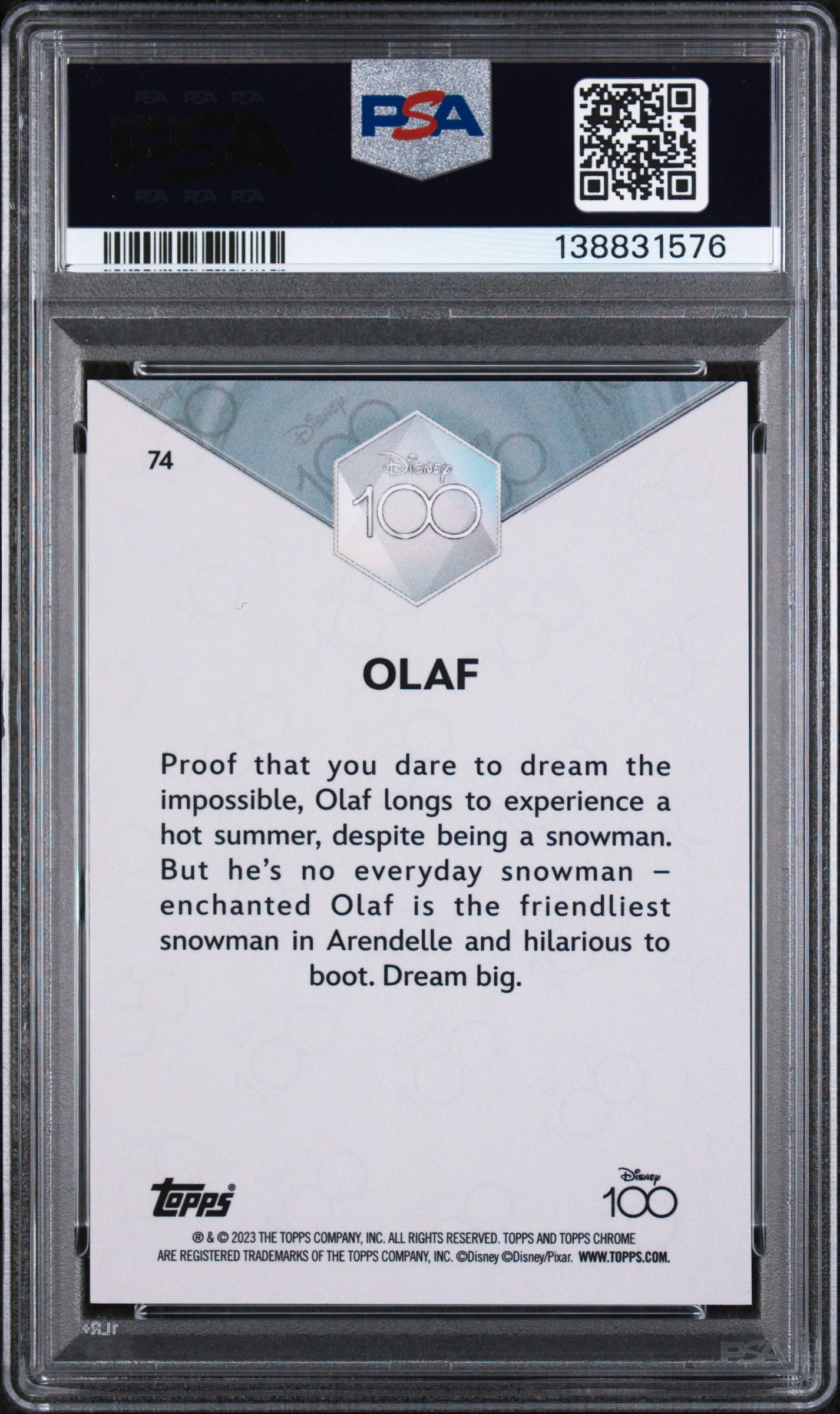 2023 Topps Chrome Disney100 Olaf #74 PSA 9 - Image 2