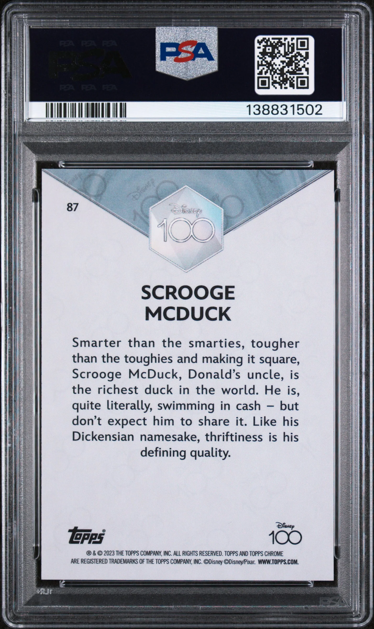 2023 Topps Chrome Disney100 Scrooge Mcduck #87 PSA 10 - Image 2