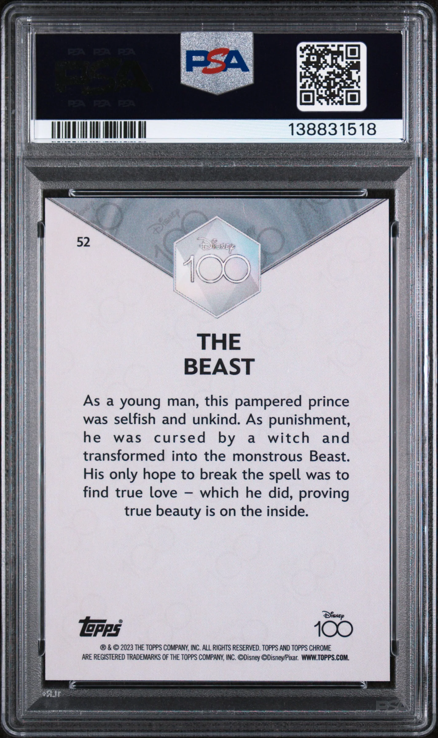 2023 Topps Chrome Disney100 the Beast #52 PSA 9 - Image 2