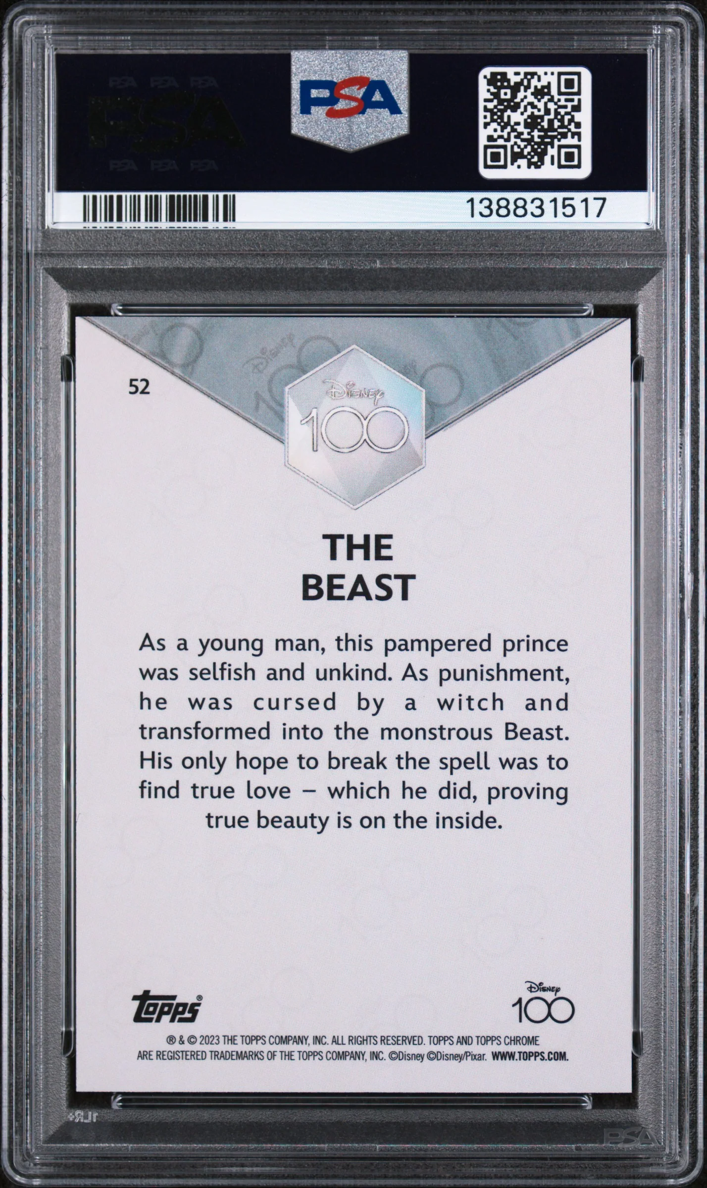 2023 Topps Chrome Disney100 the Beast #52 PSA 10 - Image 2
