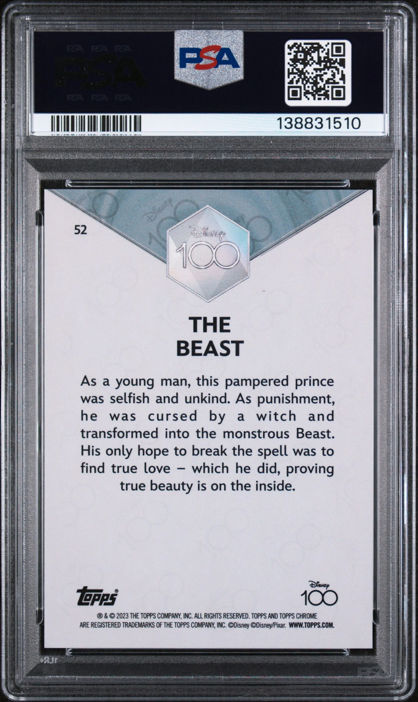 2023 Topps Chrome Disney100 the Beast #52 PSA 9 - Image 2