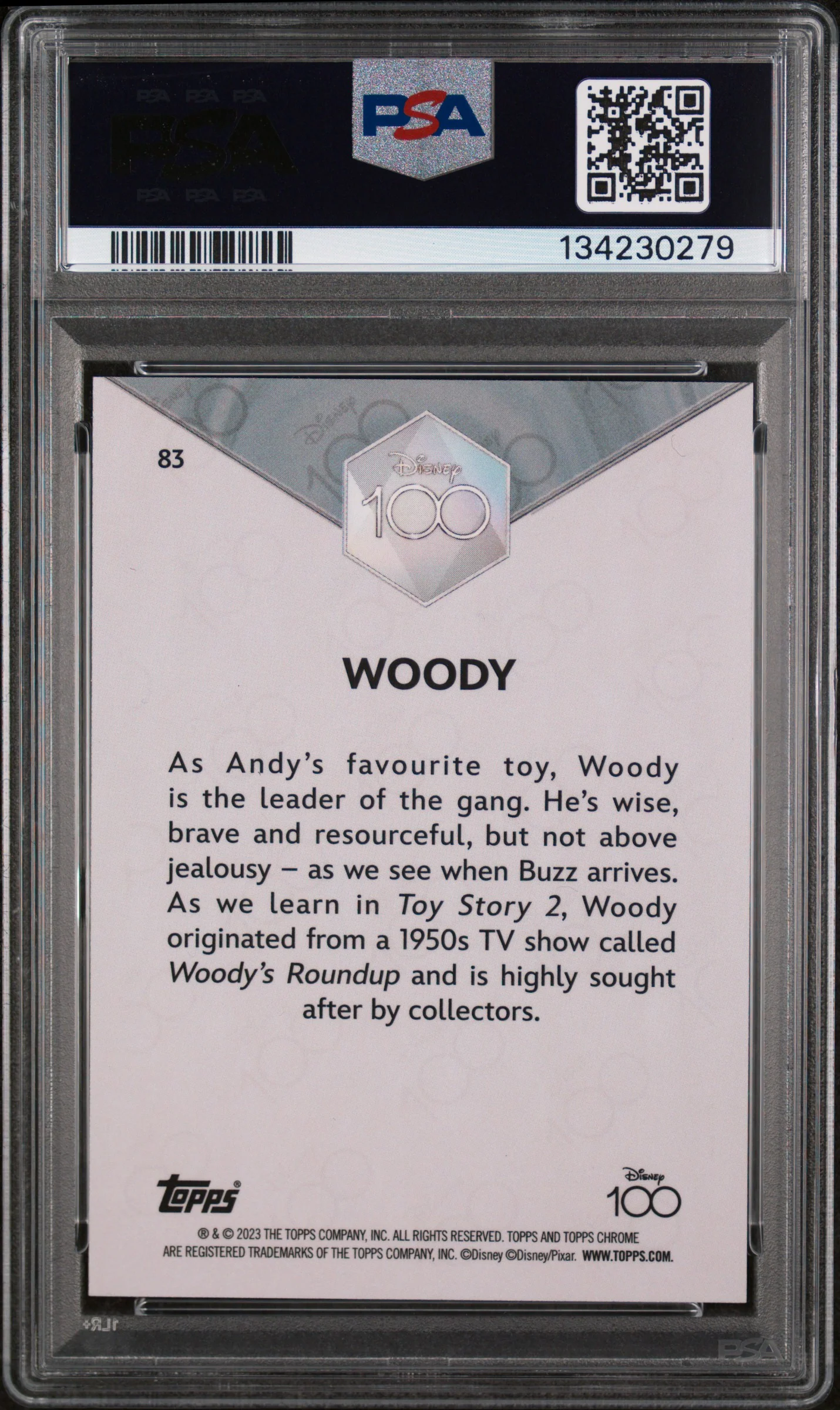 2023 Topps Chrome Disney100 Woody #83 PSA 10 - Image 2