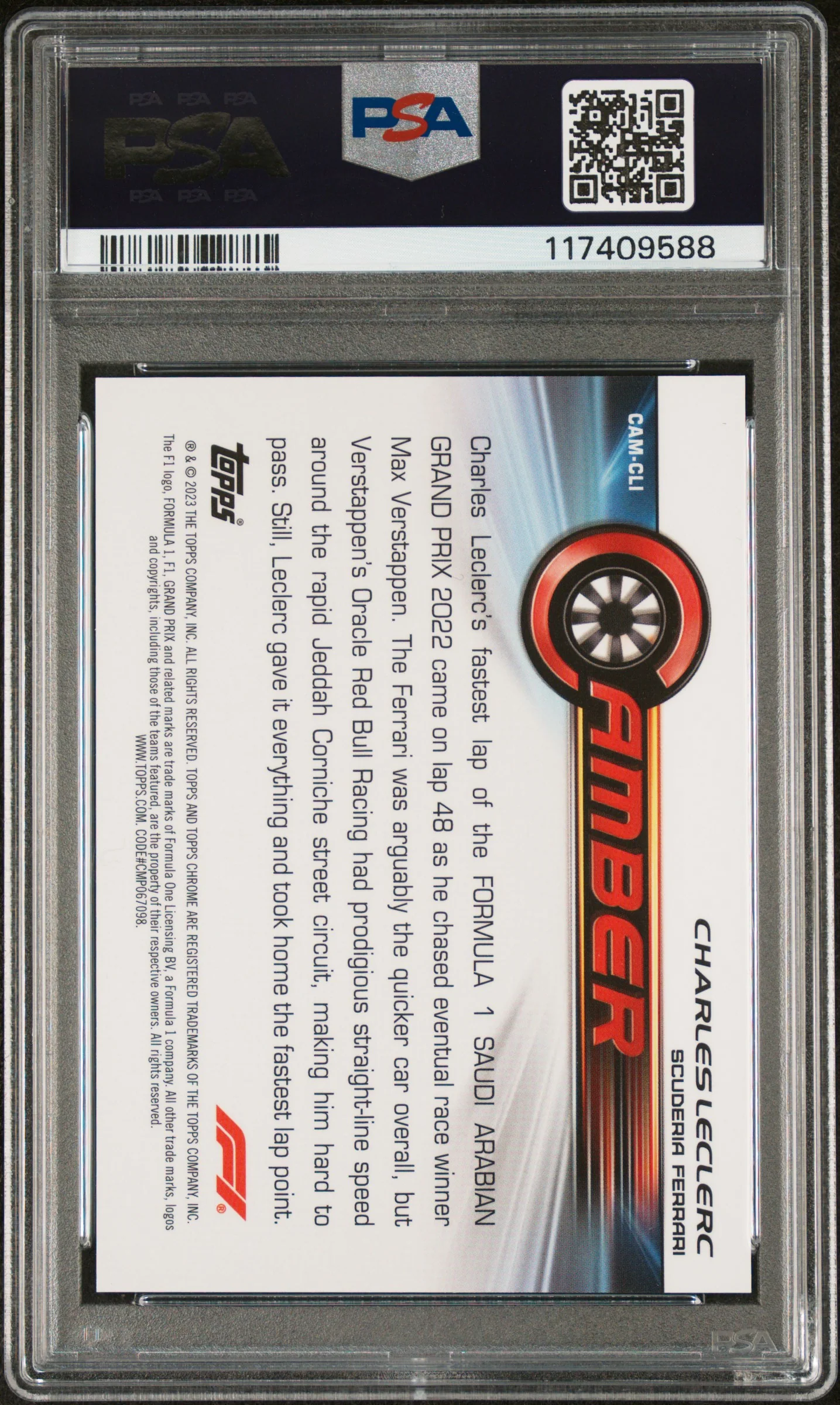 2023 Topps Chrome Formula 1 Camber Orange Refractor Charles Leclerc #CAMCLI /25 PSA 9 117409588 - Image 2