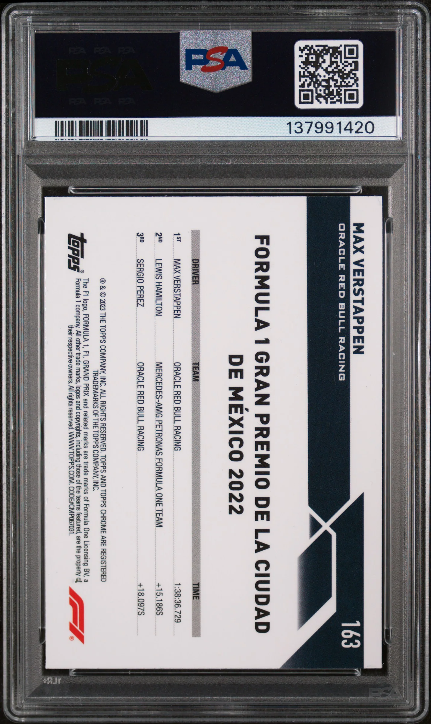 2023 Topps Chrome Formula 1 Gold Checker Flag Max Verstappen #163 /50 PSA 8 - Image 2