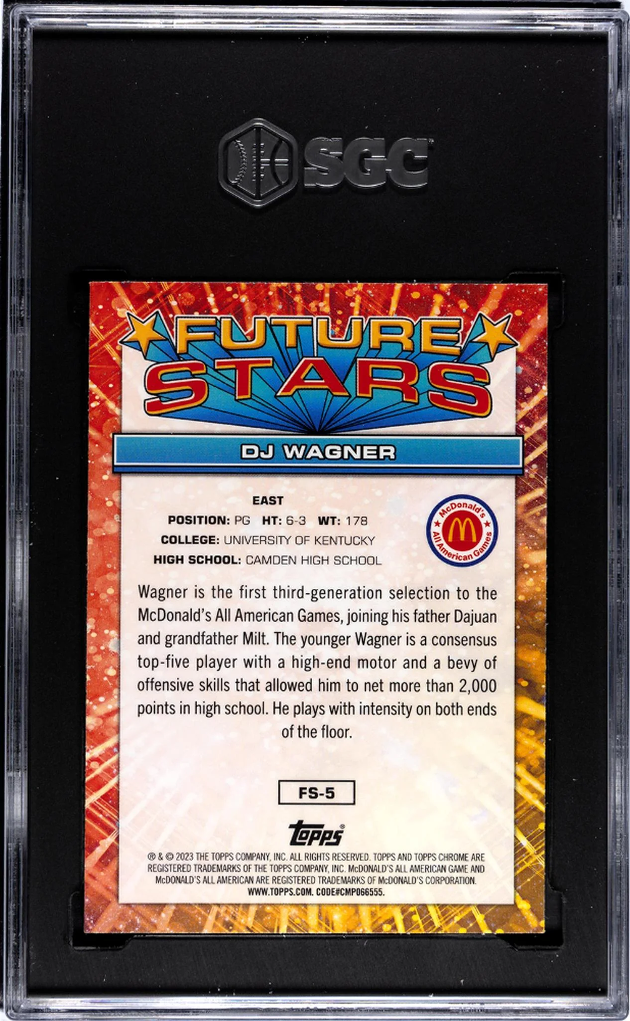 2023 Topps Chrome Future Stars DJ Wagner #FS-5 SGC 10 - Image 2