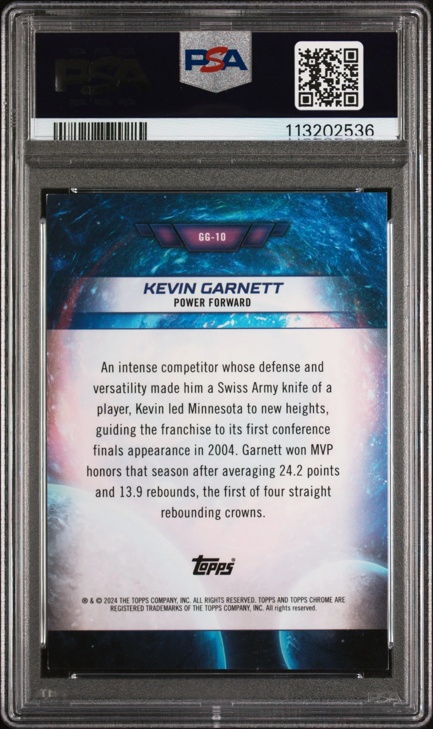2023 Topps Chrome Gold Interstellar Kevin Garnett #GG10 /50 PSA 8 - Image 2