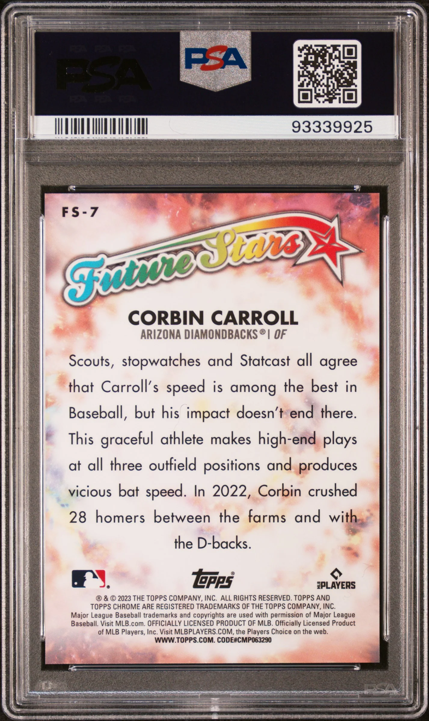 2023 Topps Chrome Logofractor Future Stars Corbin Carroll #FS7 PSA 10 - Image 2
