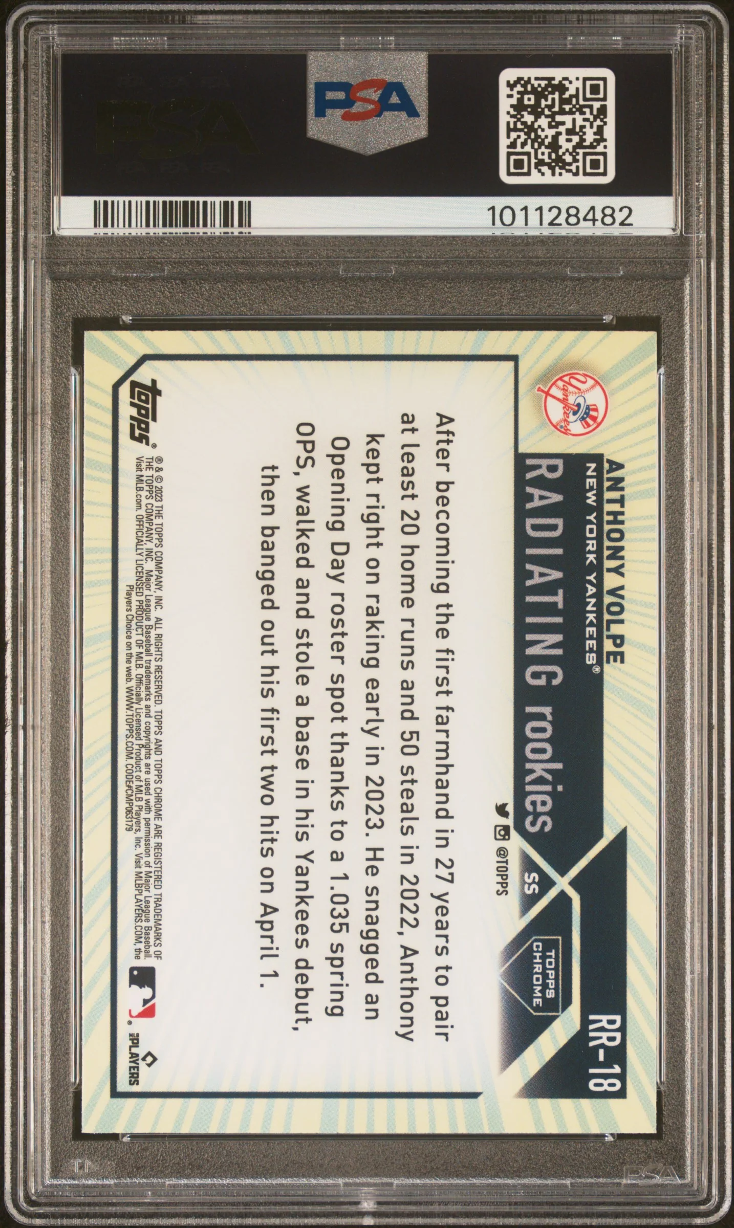 2023 Topps Chrome Radiating Rookie Anthony Volpe #RR18 PSA 10 - Image 2
