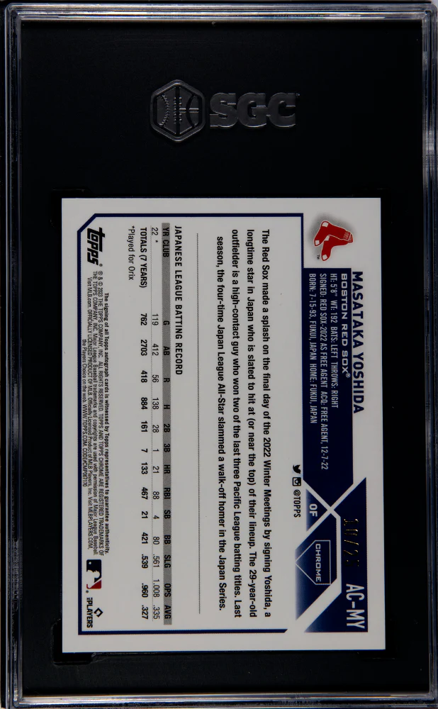 2023 Topps Chrome Update #AC-MY Masataka Yoshida Auto. Orange Wave Ref. 10/25 SGC 9.5 - Image 2
