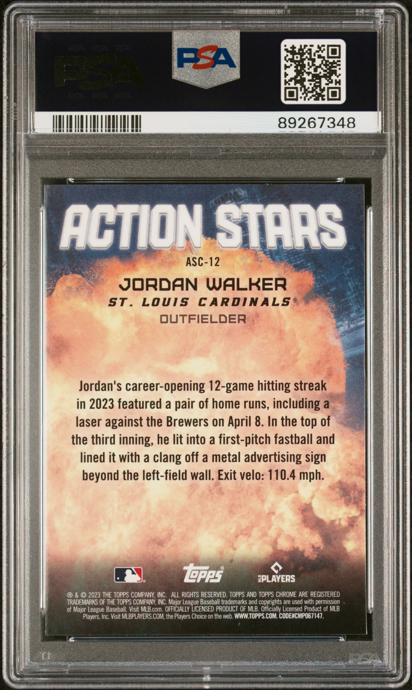 2023 Topps Chrome Update Action Stars Jordan Walker #ASC12 RC PSA 10 - Image 2