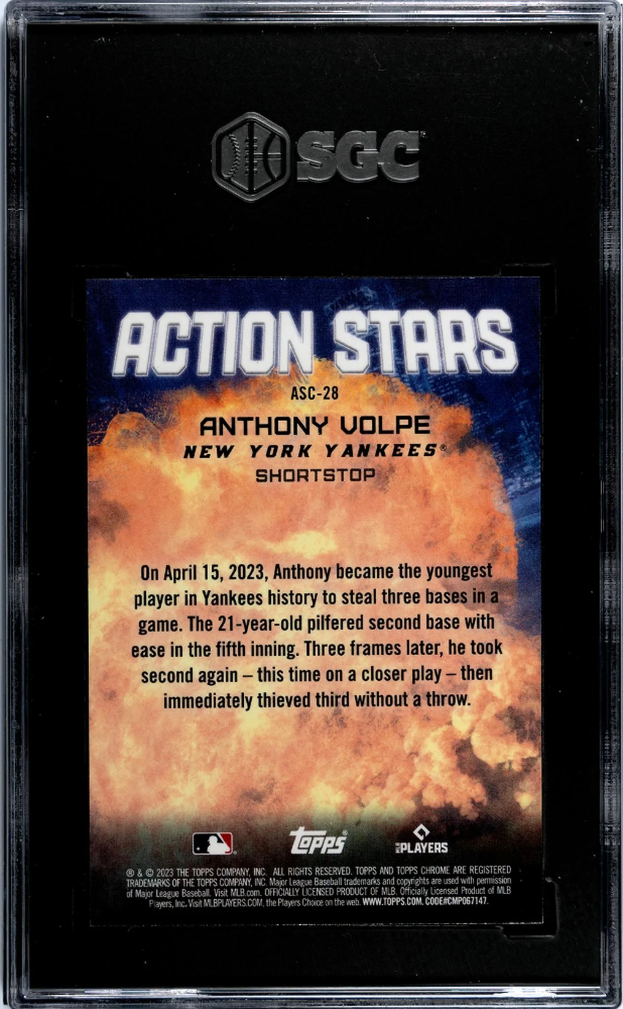 2023 Topps Chrome Update #ASC-28 Anthony Volpe Action Stars SGC 9.5 - Image 2