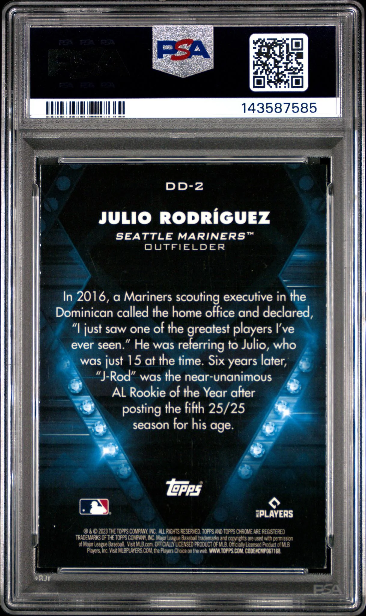 2023 Topps Chrome Update Diamond Dominance Julio Rodriguez #DD2 PSA 9 - Image 2