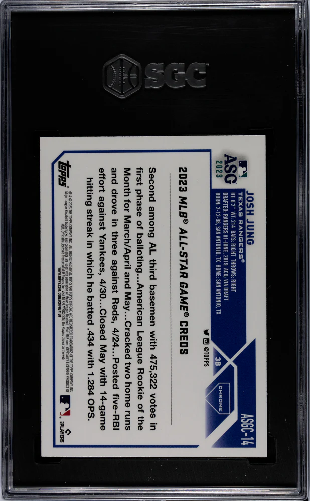 2023 Topps Chrome Update Josh Jung #ASCC-14 RC All-Star Game SGC 10 - Image 2