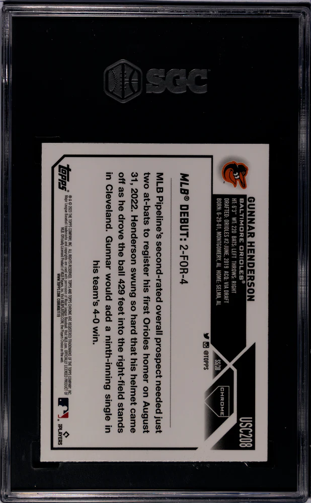 2023 Topps Chrome Update Sepia Refractor Gunnar Henderson #USC208 RC SGC 9.5 - Image 2