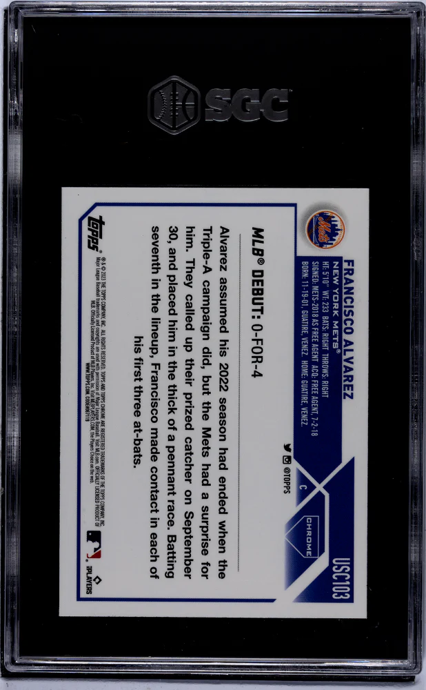 2023 Topps Chrome Update #USC103 Francisco Alvarez SGC 9.5 - Image 2