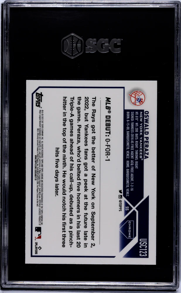 2023 Topps Chrome Update #USC123 Oswald Peraza SGC 9.5 - Image 2