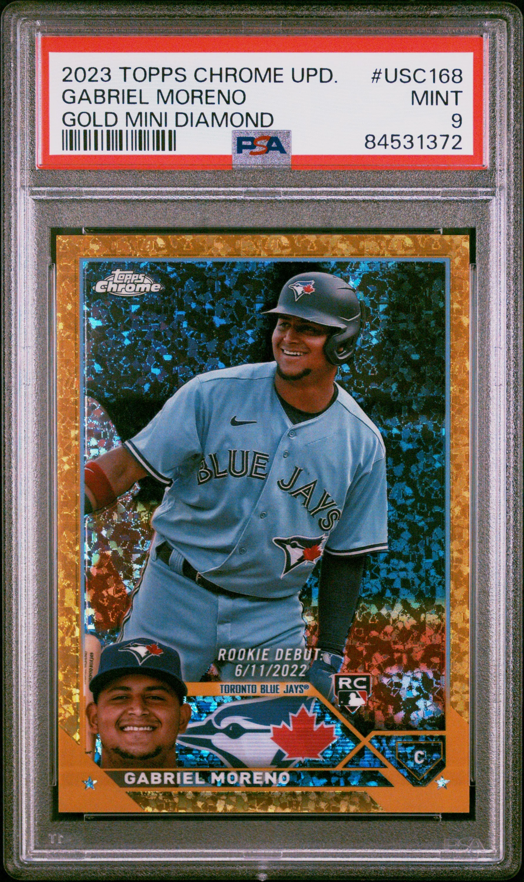 2023 Topps Chrome Update Gold Mini Diamond Gabriel Moreno #USC168 RC /50 PSA 9 - Image 2