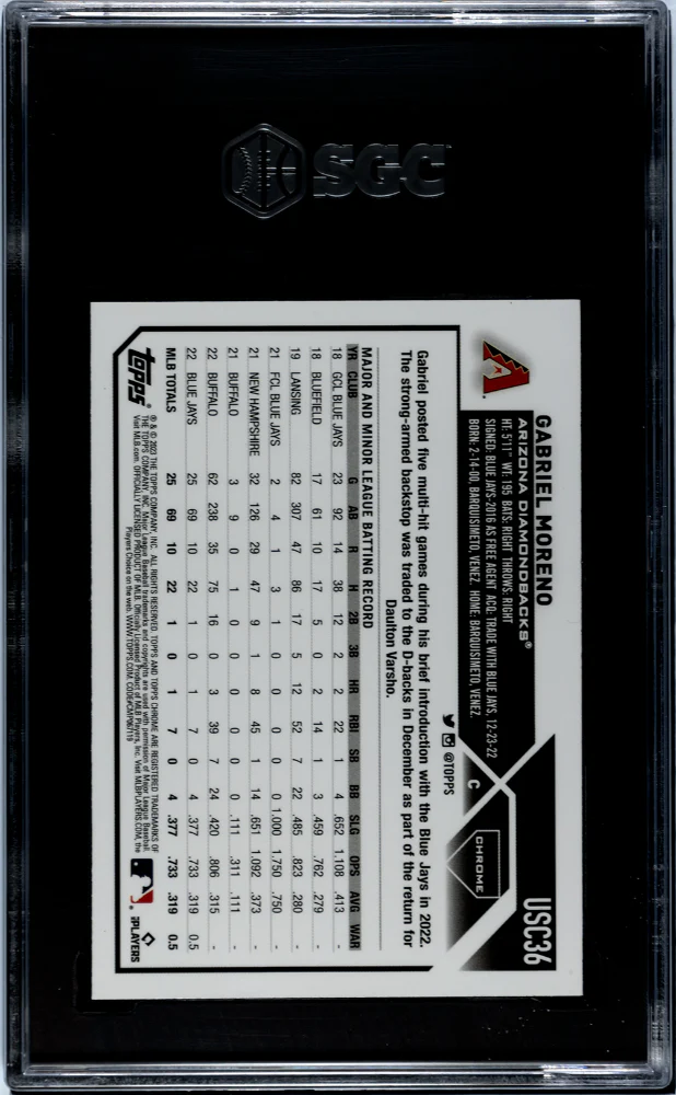 2023 Topps Chrome Update Prism Refractor Gabriel Moreno #USC36 RC SGC 9.5 - Image 2