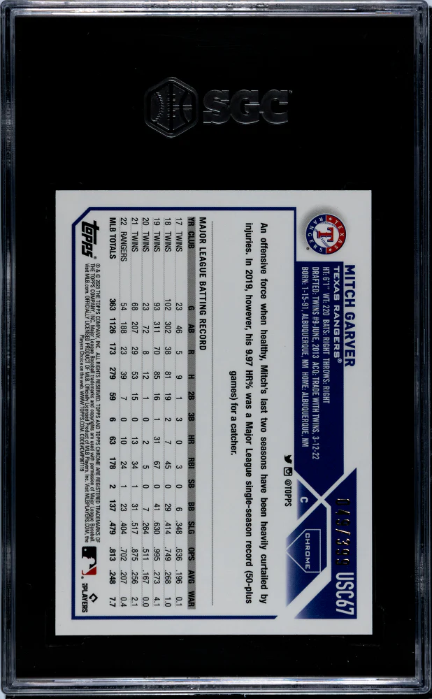 2023 Topps Chrome Update #USC67 Mitch Garver Magenta Ref. /399 SGC 10 - Image 2
