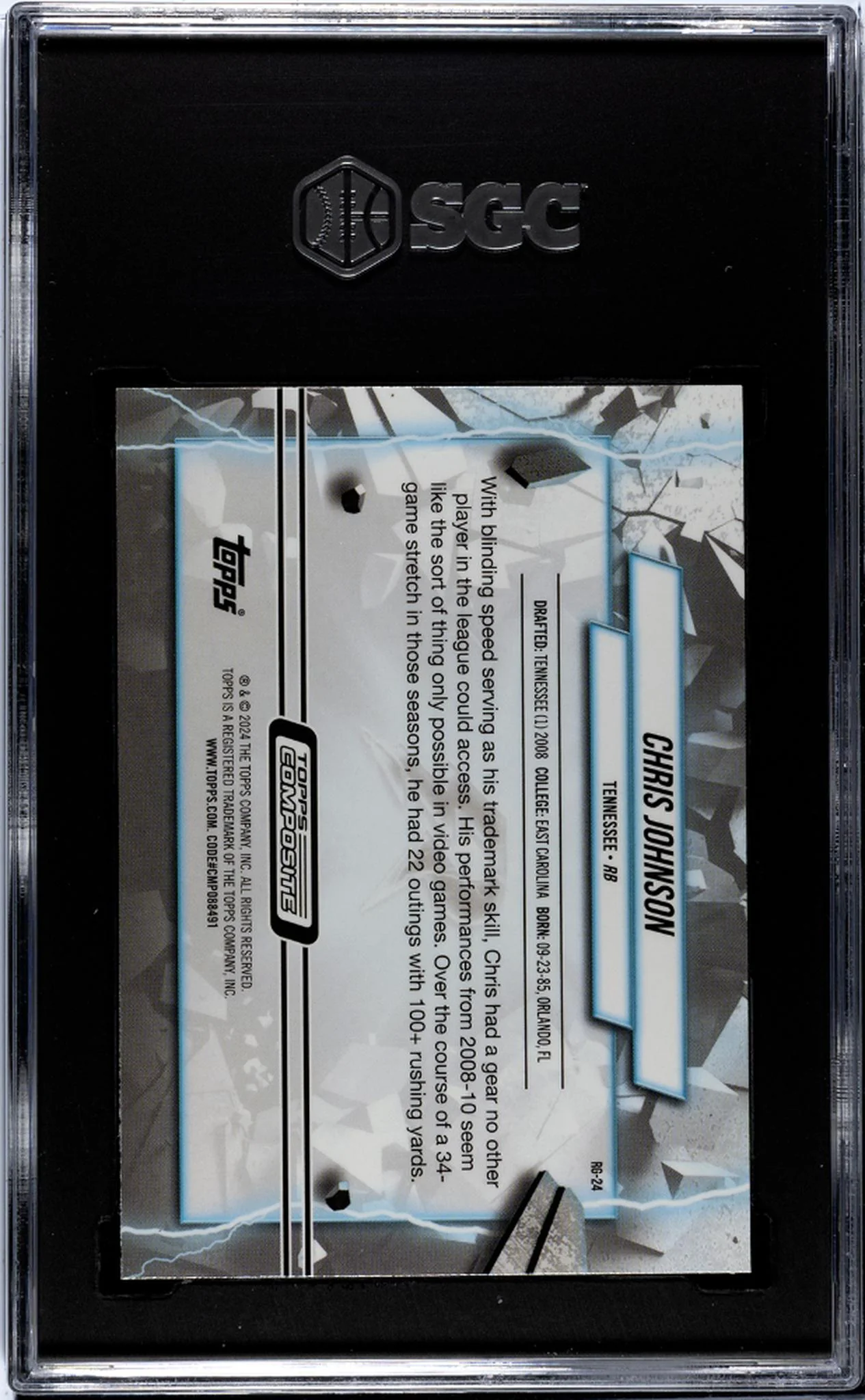 2023 Topps Composite #RG-24 Chris Johnson Resurgence Grounded Blue Wave Refractor 38/75 SGC 8.5 - Image 2