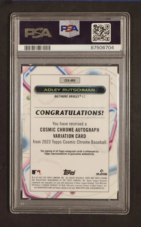 2023 Topps Cosmic Chrome #ARU Adley Rutschman Gold Interstellar Gold Rookie PSA 9 Mint Baltimore Orioles Auto - Image 2