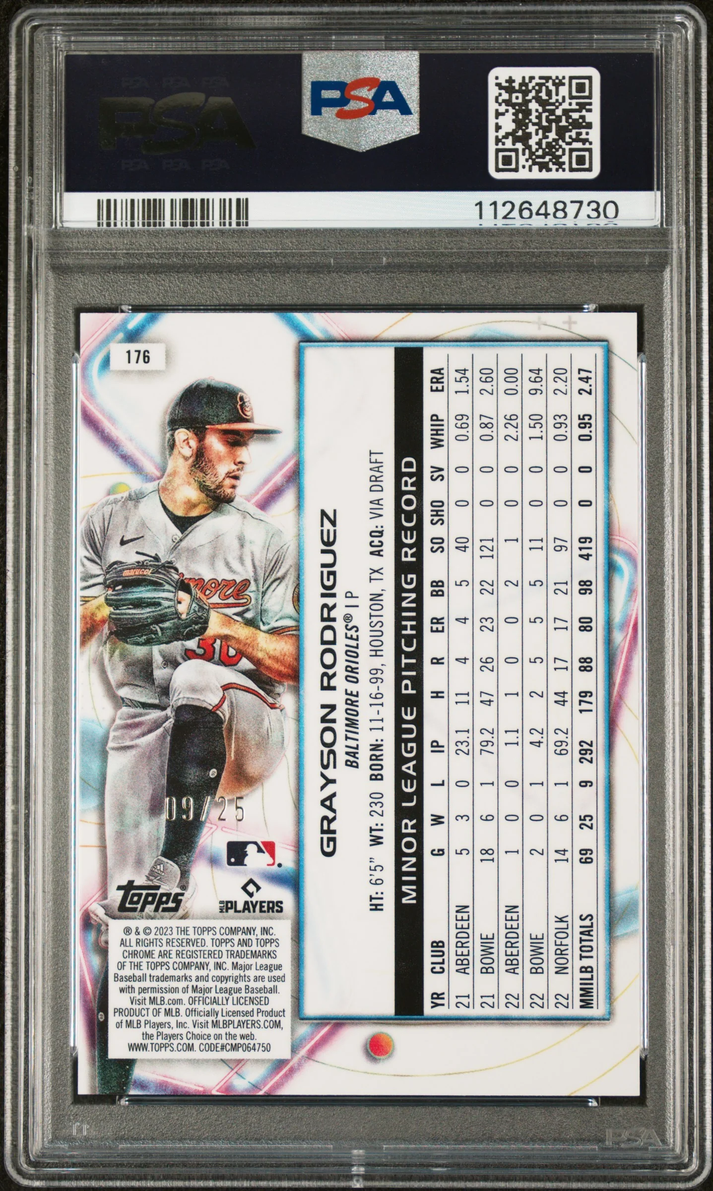 2023 Topps Cosmic Chrome Orange Galactic Grayson Rodriguez #176 RC /25 PSA 8 - Image 2