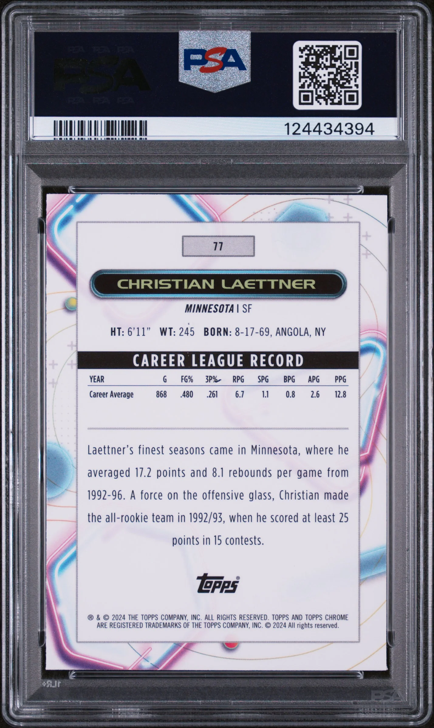 2023 Topps Cosmic Chrome Pink Galaxy Christian Laettner #77 PSA 10 - Image 2