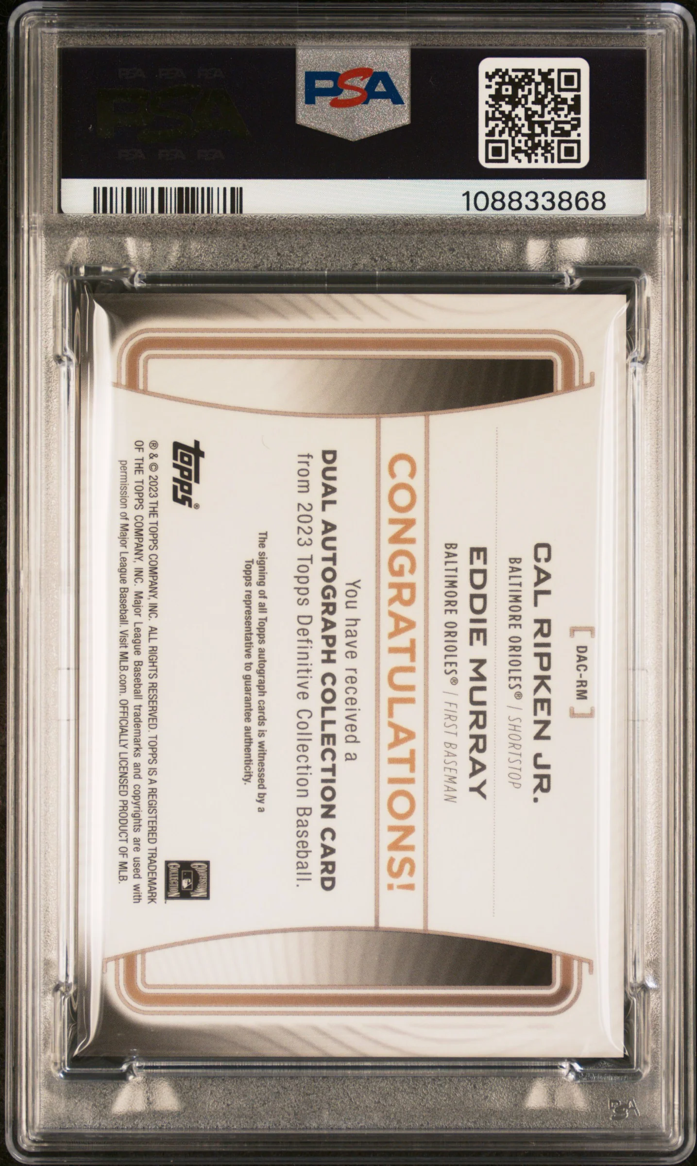 2023 Topps Definitive Collection Dual Autographs Eddie Murray/Cal Ripken Jr. #DACRM /35 PSA 10 - Image 2