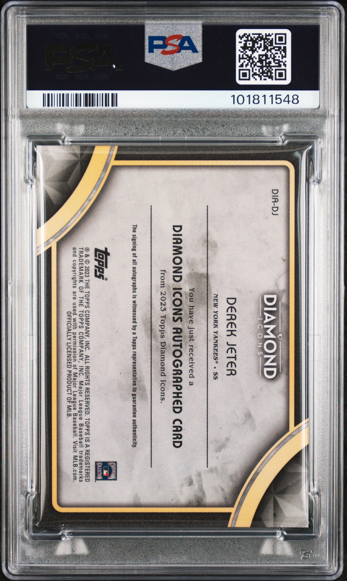 2023 Topps Diamond Icons Diamond Icons Autograph Derek Jeter #DIADJ /15 10/10 PSA 10 - Image 2