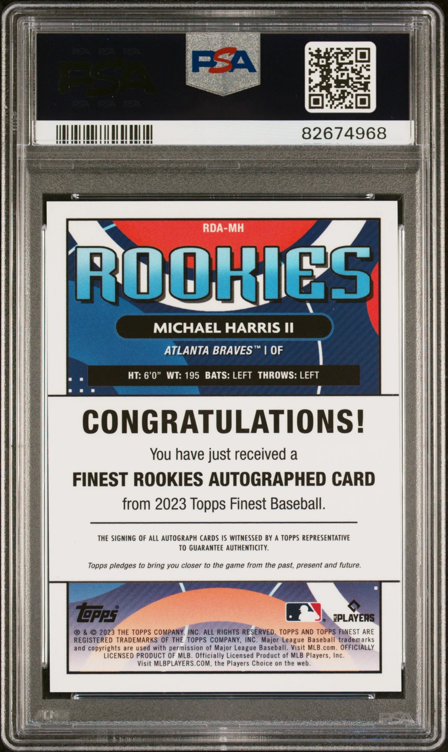 2023 Topps Finest Finest Rookies Design Variation Autographs Michael Harris II #RDAMH PSA 9 - Image 2